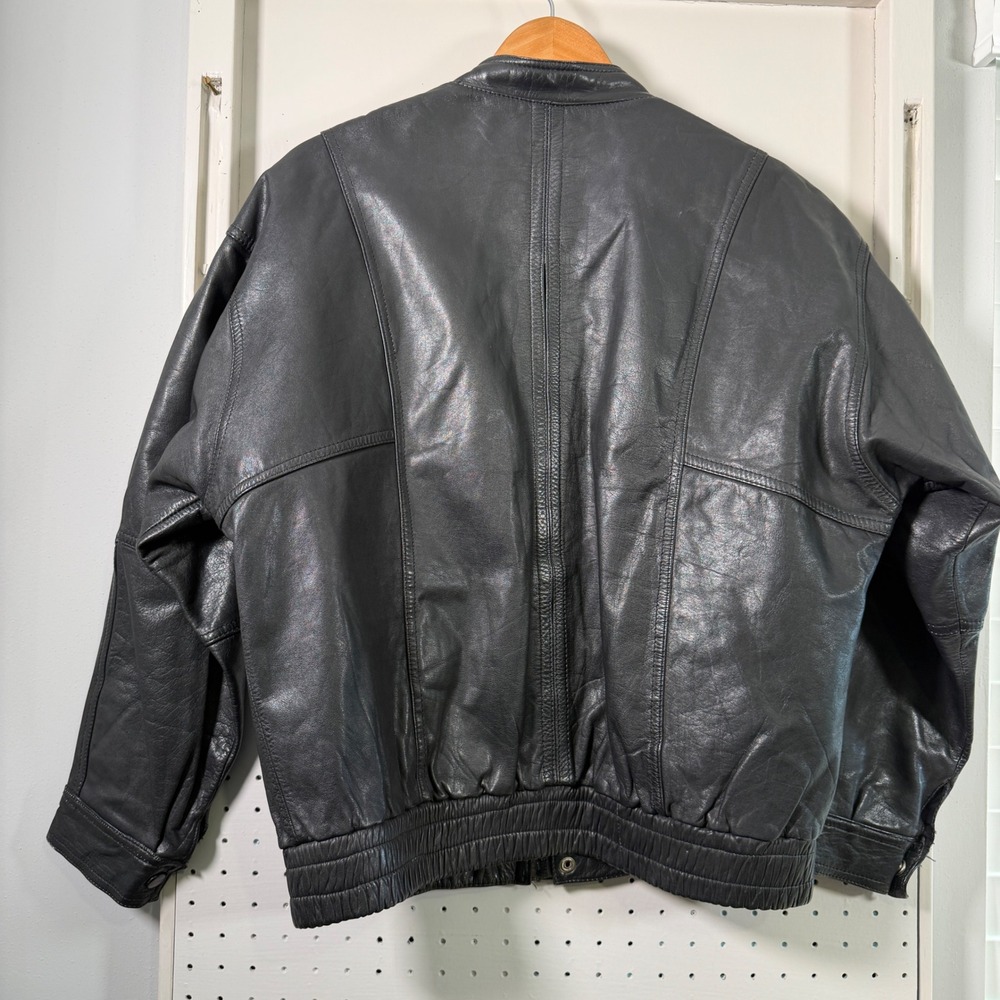 Cueros Curtidos Finos Mens XXL Black Leather Bomber Jacket Argentina Cafe Racer - Picture 7 of 10